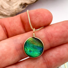 Charger l'image dans la galerie, Collier Pendentif zébré bleu vert or - technique Murano
