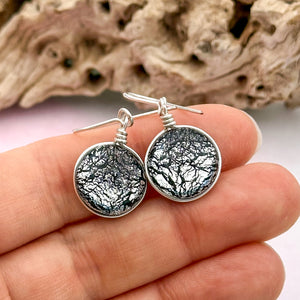 Boucles d'oreilles noir et argent- technique verre de Murano