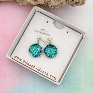 Boucles d'oreilles verre dichroique bleu vert changeant - verre de Murano