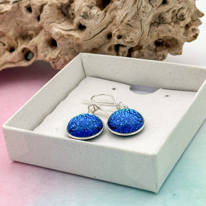 Boucles d'oreilles verre dichroique bleu vert changeant - verre de Murano
