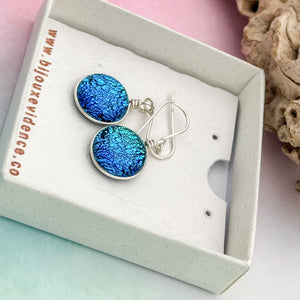 Boucles d'oreilles verre dichroique bleu vert changeant - verre de Murano