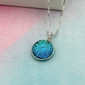 Collier Pendentif reflet bleu vert- technique Murano