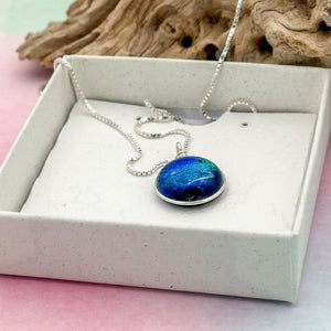 Collier Pendentif zébré bleu vert or - technique Murano
