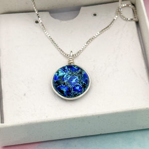 Collier Pendentif en verre de Murano dichroïque bleu