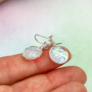 Boucles d'oreilles transparente reflet vert or en verre dichroique - technique Murano