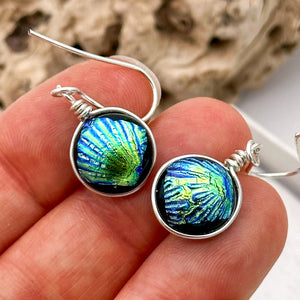 Boucles d'oreilles en verre dichroique style scarabée - technique Murano