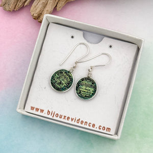 Boucles d'oreilles en verre dichroique noir strié or et bleu - technique Murano