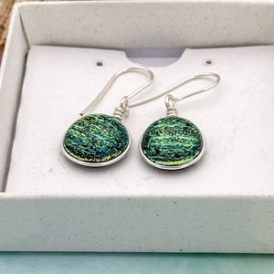 Boucles d'oreilles en verre dichroique noir strié or et bleu - technique Murano