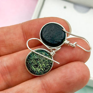Boucles d'oreilles en verre dichroique noir strié or et bleu - technique Murano