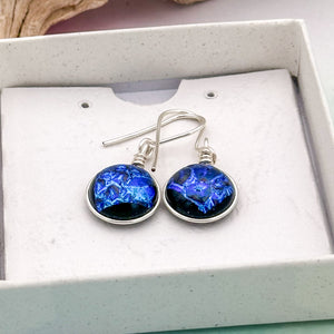 Boucles d'oreilles en verre dichroique dégradé bleu - technique Murano