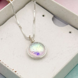 Collier Pendentif texturé transparent or en verre dichroïque - technique Murano