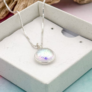 Collier Pendentif texturé transparent or en verre dichroïque - technique Murano