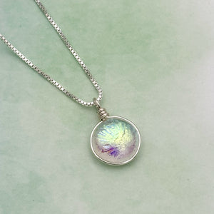 Collier Pendentif texturé transparent or en verre dichroïque - technique Murano
