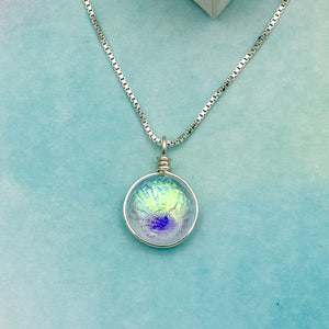 Collier Pendentif texturé transparent or en verre dichroïque - technique Murano