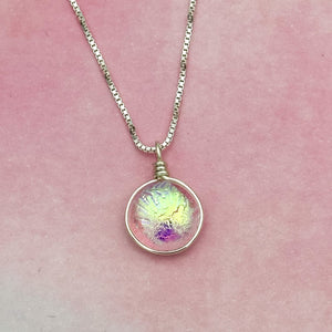 Collier Pendentif texturé transparent or en verre dichroïque - technique Murano