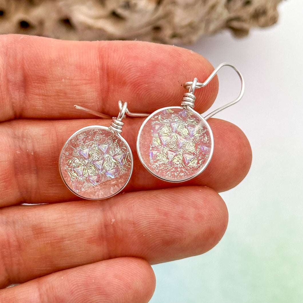 Boucles d'oreilles transparente en verre dichroique - technique Murano