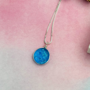 Collier Pendentif turquoise transparent en verre dichroïque - technique Murano