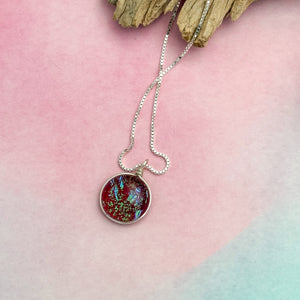 Collier Pendentif rouge transparent en verre dichroïque - technique Murano