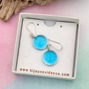 Boucles d'oreilles en verre transparent turquoise - technique Murano