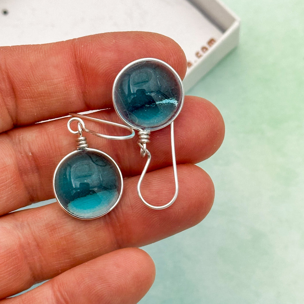 Boucles d'oreilles en verre transparent turquoise - technique Murano