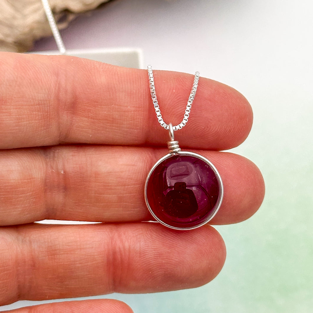 Collier Pendentif en verre rouge transparent - technique Murano