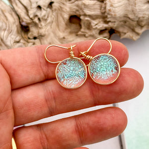 Boucles d'oreilles verre dichroïque transparent paillette bleuté - verre de Murano
