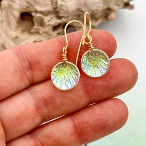 Boucles d'oreilles transparente reflet vert or en verre dichroique - technique Murano