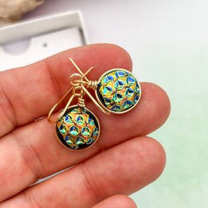 Boucles d'oreilles en verre dichroique texture poinçon- technique Murano