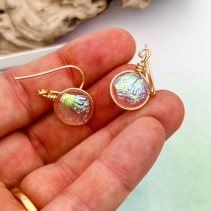 Boucles d'oreilles en verre dichroique transparent or - technique Murano