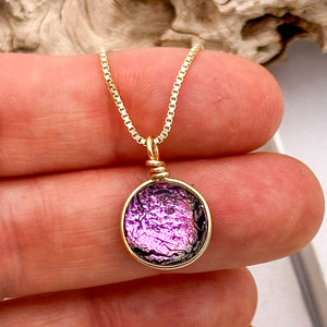 Collier Pendentif rose en verre dichroïque - technique Murano