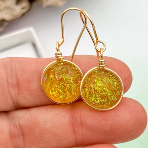 Boucles d'oreilles jaune transparente en verre dichroique - technique Murano