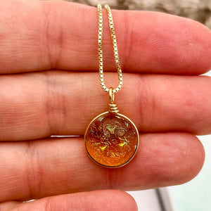 Collier Pendentif transparent ambré en verre dichroïque - technique Murano