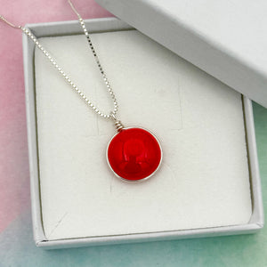Collier Pendentif en verre opaque rouge - technique Murano