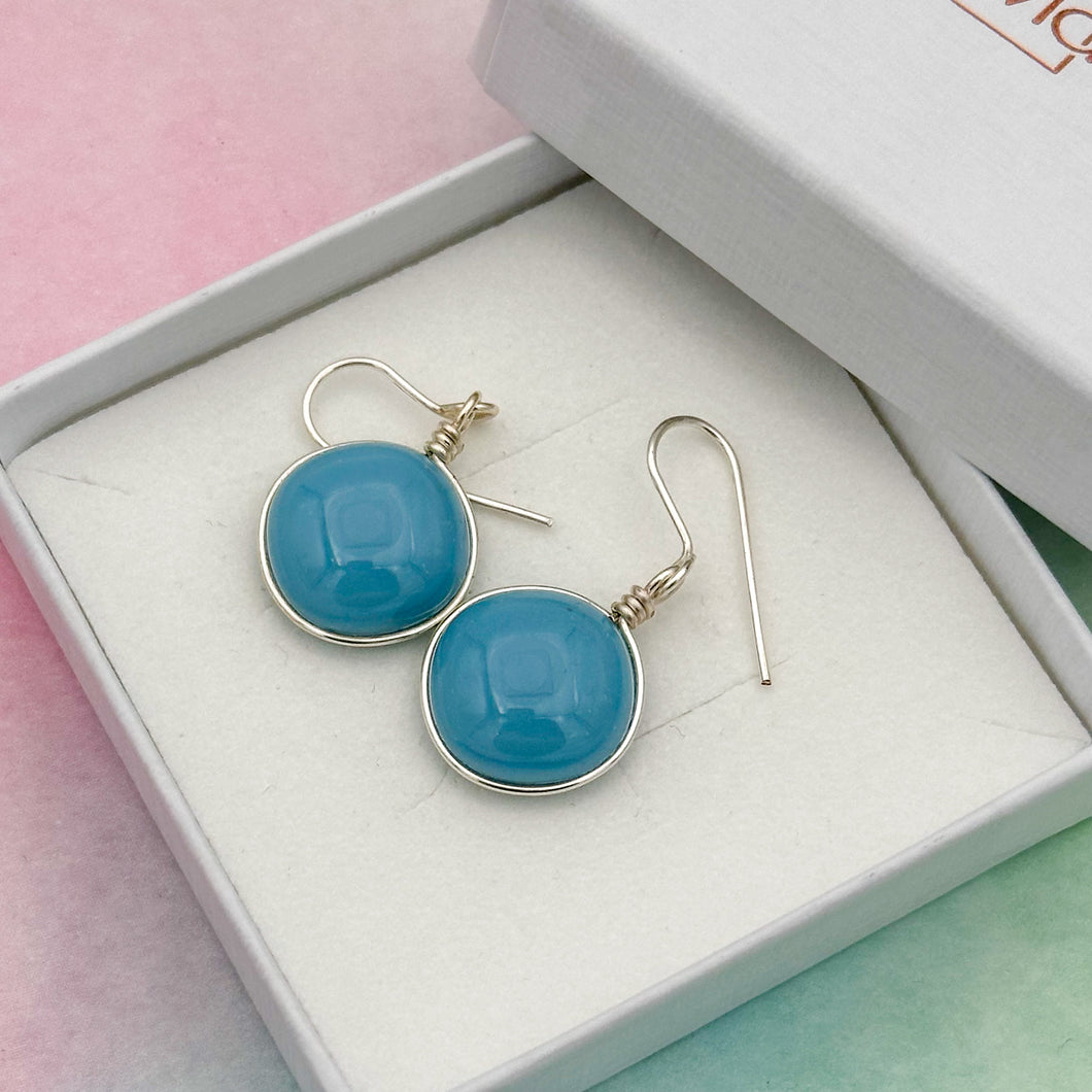 Boucles d'oreilles en verre opaque bleu gris - technique Murano