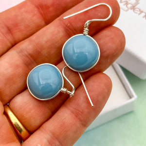 Boucles d'oreilles en verre opaque bleu gris - technique Murano