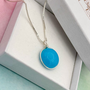Collier Pendentif en verre opaque bleu turquoise - technique Murano