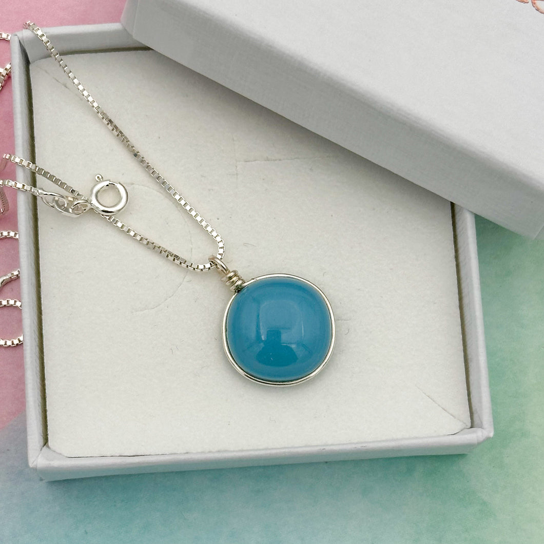Collier Pendentif en verre opaque bleu gris - technique Murano