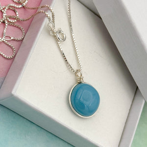 Collier Pendentif en verre opaque bleu gris - technique Murano