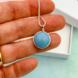 Collier Pendentif en verre opaque bleu gris - technique Murano