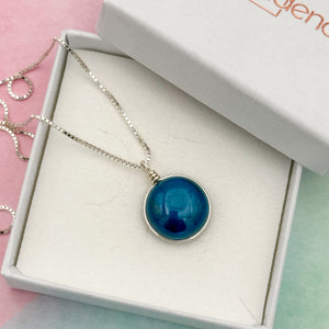 Collier Pendentif en verre opaque bleu canard - technique Murano