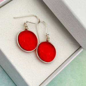 Boucles d'oreilles en verre transparent couleur ruby - technique Murano