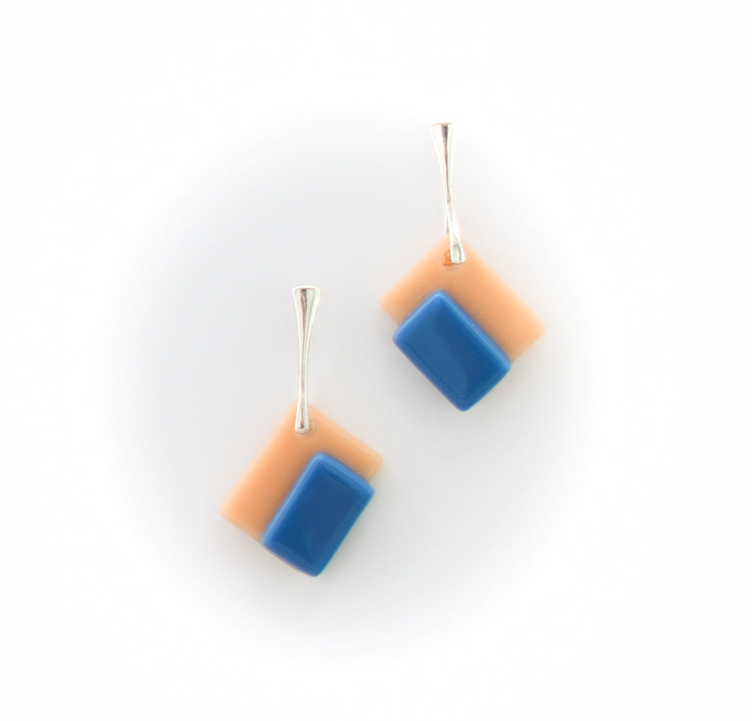 Bauhaus Blue Glass Earring