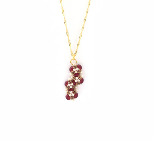 PPC-GIO-Pententif-Perle-Tissage-Verre-Renaissance-Bijoux-Evidence-Chaine-Argent925-Or-Grenat-Rouge